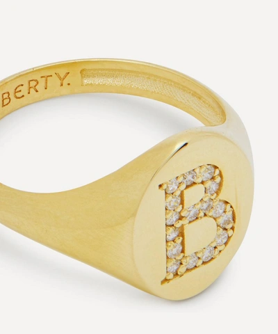 Liberty 9ct Gold And Diamond Initial  Signet Ring B In Gold