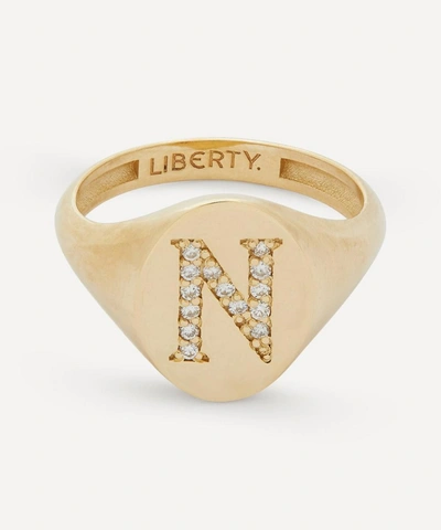 Liberty 9ct Gold And Diamond Initial  Signet Ring In Gold