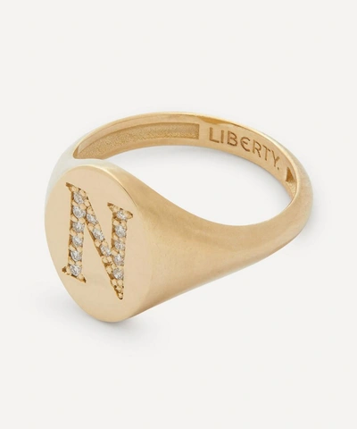 Liberty 9ct Gold And Diamond Initial  Signet Ring In Gold