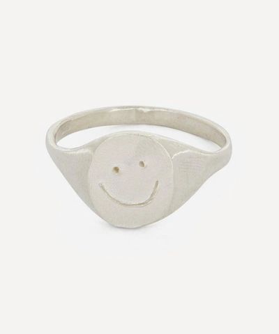 Seb Brown Sterling Silver Happy Face Signet Ring In Silver