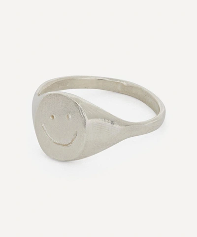 Seb Brown Sterling Silver Happy Face Signet Ring In Silver