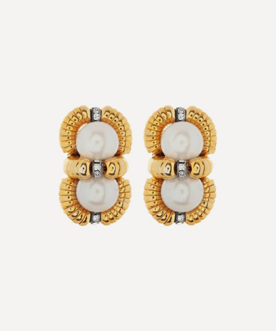 Shop Designer Vintage 1980s Gilt Faux Pearl And Diamond Clip-on Earrings In Gold