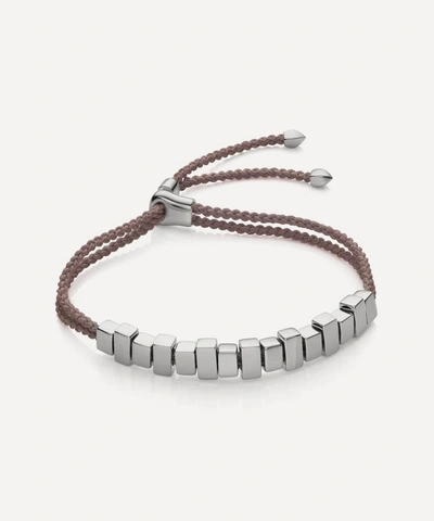Shop Monica Vinader Silver Linear Ingot Cord Friendship Bracelet In Mink