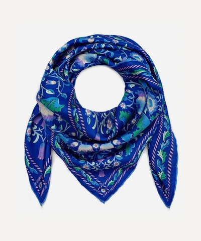 Shop Liberty London Lodden 70 X 70 Silk Scarf In Lodden Blue