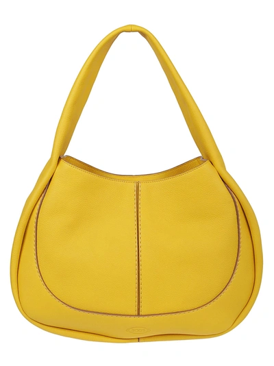 Shop Tod's Logo Embossed Shoulder Bag In Yellow