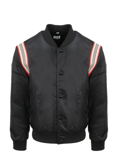 Shop Burberry Icon Stripe Bomber Jacket In Black