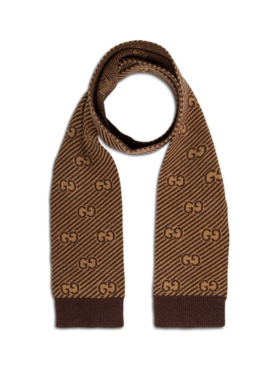 Gucci Kids Gg Intarsia Scarf In Brown | ModeSens