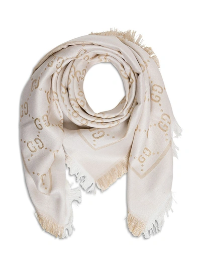 Shop Gucci Kids Gg Lamé Shawl In Beige