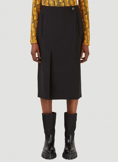 Shop Prada Pinstripe Midi Skirt In Black