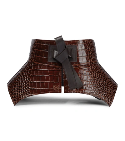 Shop Loewe Obi Croc-effect Leather Belt In 棕色