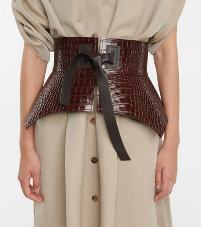 Shop Loewe Obi Croc-effect Leather Belt In 棕色
