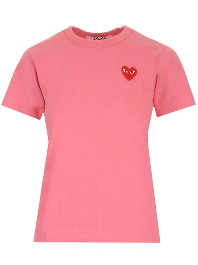 Shop Comme Des Garçons Play Heart Logo Patch Crewneck T In Pink