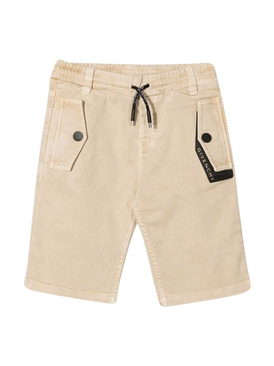 Shop Givenchy Kids Logo Trim Drawstring Shorts In Beige