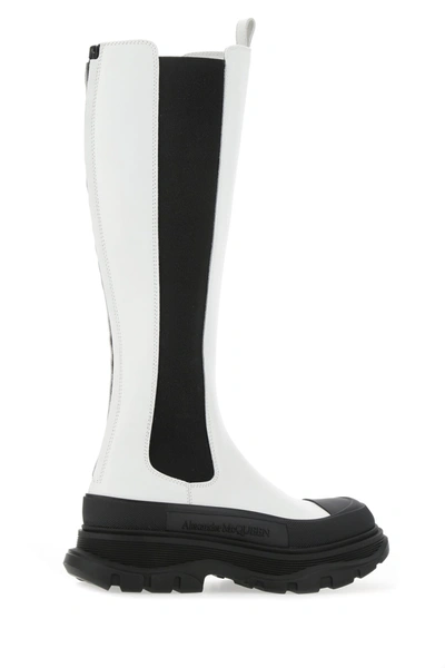 Shop Alexander Mcqueen White Leather Tread Slick Boots White  Donna 38.5