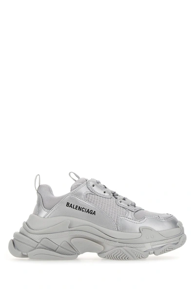 Balenciaga Silver Mesh And Synthetic Leather Triple S Trainers Silver Donna  35 | ModeSens