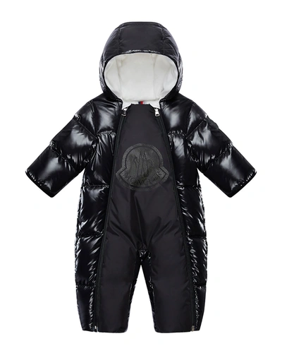 Shop Moncler Boy's Raif Logo Quilted Snowsuit In 999 Black