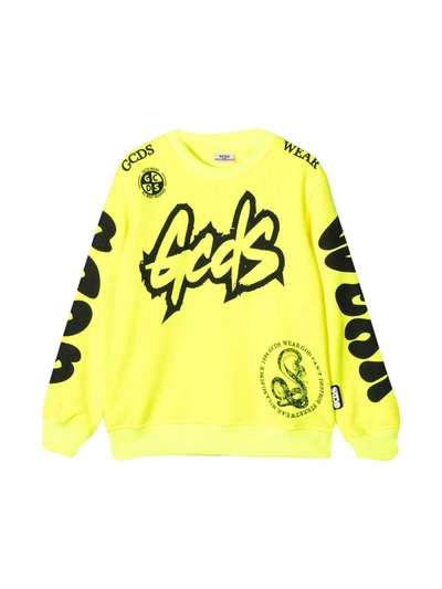Shop Gcds Kids Graphic Logo Printed Sweatshirt In Yellow