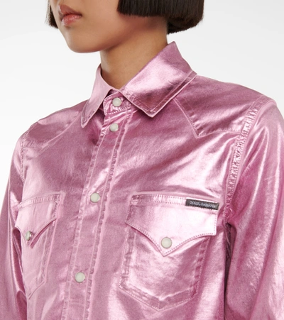 Shop Dolce & Gabbana Cropped Laminated Shirt Jacket In Pink