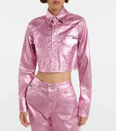 Shop Dolce & Gabbana Cropped Laminated Shirt Jacket In Pink