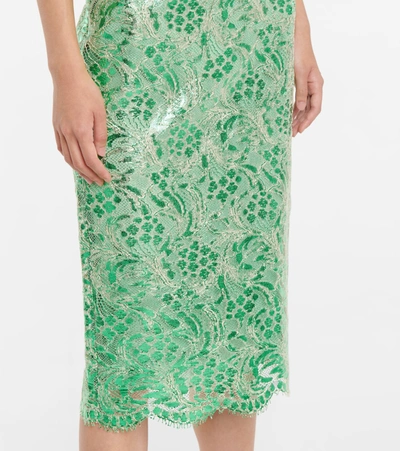 Shop Dolce & Gabbana Laminated Lace Midi Dress In Green