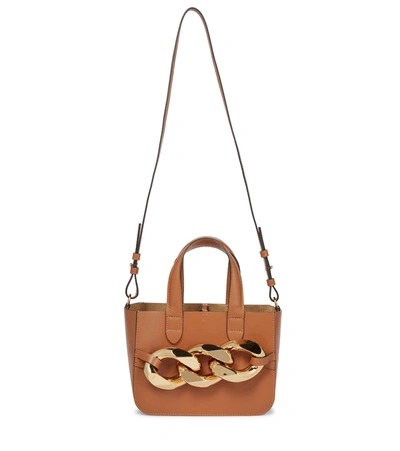 Shop Jw Anderson Chain Mini Leather Tote In Brown