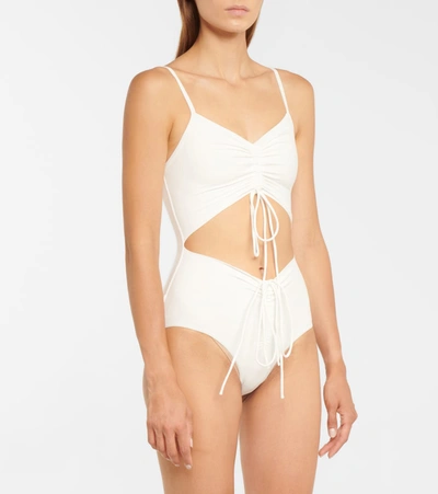 Shop Christopher Esber Cutout Ruched Swimsuit In White