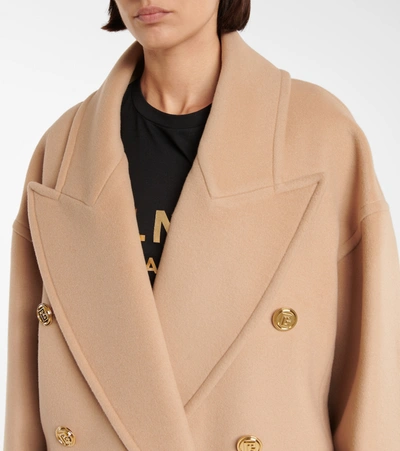 Shop Balmain Oversized Wool-blend Coat In Brown