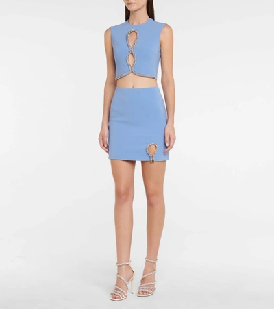 Shop David Koma Embellished Stretch-crêpe Miniskirt In Blue