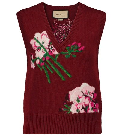 Shop Gucci Floral Wool Sweater Vest In R Cer/rose Wn/cb Eme