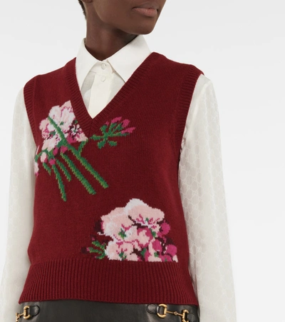 Shop Gucci Floral Wool Sweater Vest In R Cer/rose Wn/cb Eme