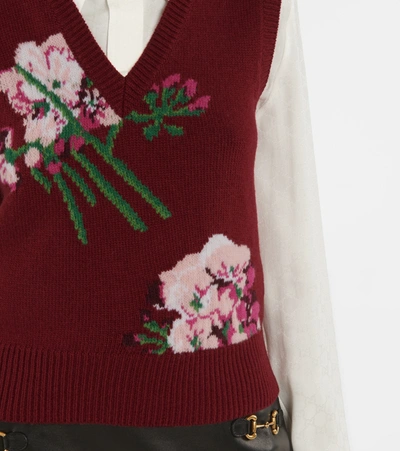 Shop Gucci Floral Wool Sweater Vest In R Cer/rose Wn/cb Eme