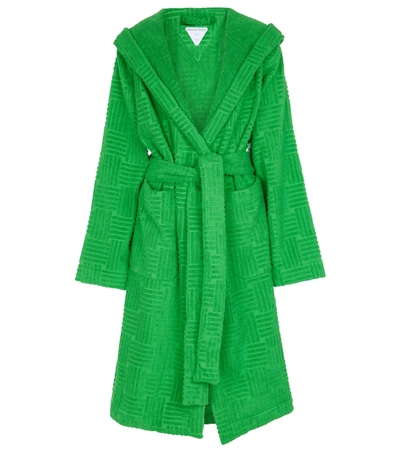 Bottega Veneta Bademantel Aus Baumwoll-frottee Mit Intreccio Muster In Green