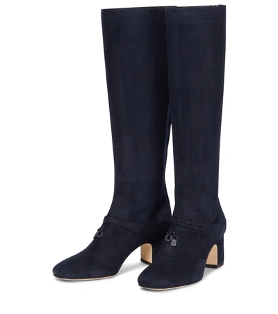 Shop Loro Piana Maxi Charms Suede Knee-high Boots In Blue