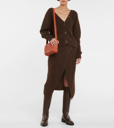 Shop Alanui Ribbed-knit Alpaca Wool-blend Wrap Skirt In Brown