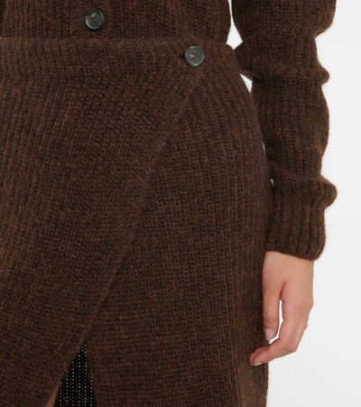 Shop Alanui Ribbed-knit Alpaca Wool-blend Wrap Skirt In Brown