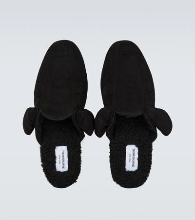 Shop Thom Browne Hector Shearling-lined Suede Slippers In Black