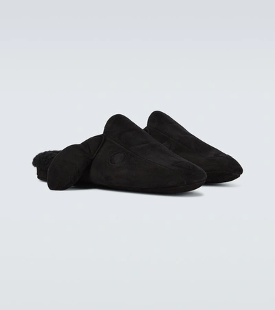 Shop Thom Browne Hector Shearling-lined Suede Slippers In Black