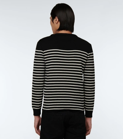 Shop Saint Laurent Cotton And Wool Striped Sweater In Black