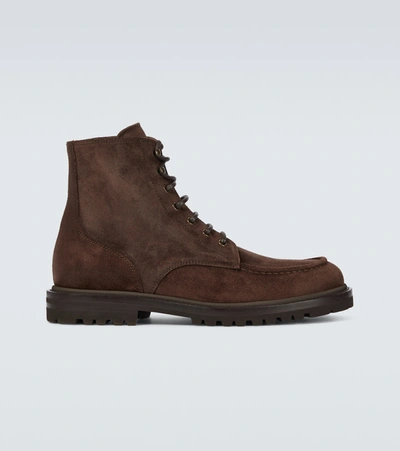 Shop Brunello Cucinelli Suede Lace-up Ankle Boots In Brown
