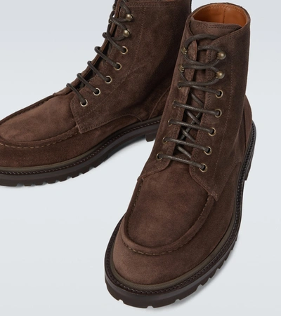 Shop Brunello Cucinelli Suede Lace-up Ankle Boots In Brown