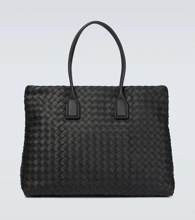 Shop Bottega Veneta Snap Leather Tote Bag In Black