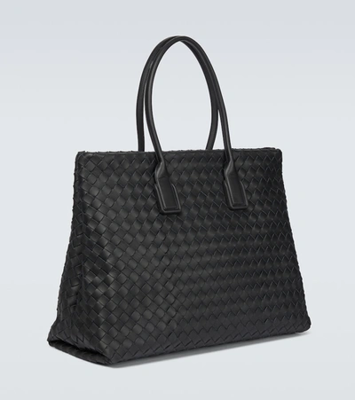 Shop Bottega Veneta Snap Leather Tote Bag In Black