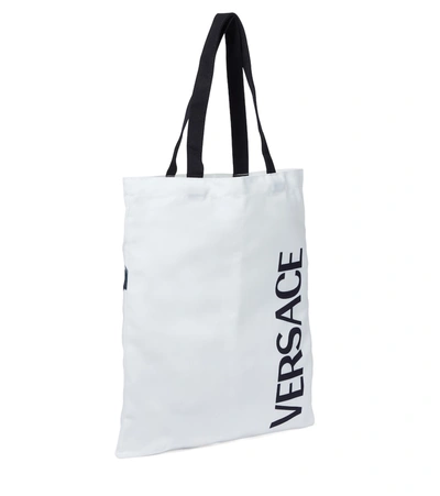 Shop Versace Medusa Printed Canvas Tote In White