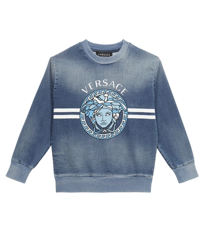 Shop Versace Medusa Cotton-blend Sweatshirt In Blue