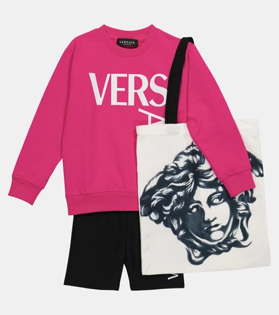 Shop Versace Medusa Printed Cotton Sweatshirt In Pink