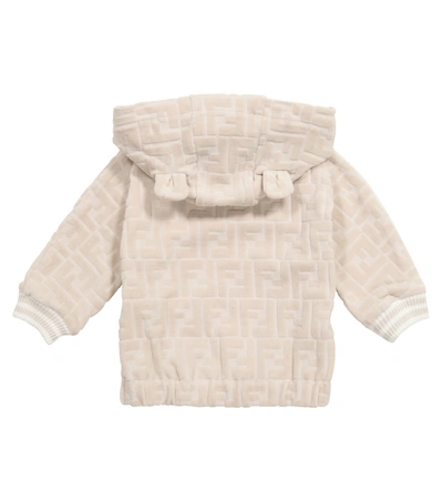 Shop Fendi Baby Ff Cotton-blend Chenille Hoodie In Beige