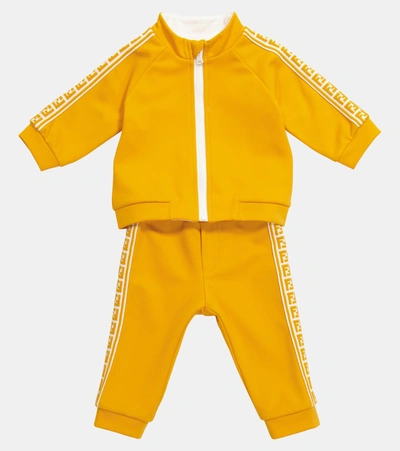 Shop Fendi Zipped Cotton-blend Sweatshirt In Yellow