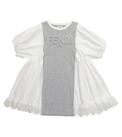 Shop Fendi Cotton Jersey And Poplin Dress In Grey