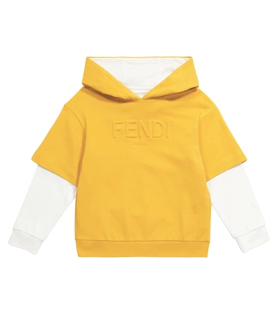 Shop Fendi Logo Cotton Hoodie In Yellow