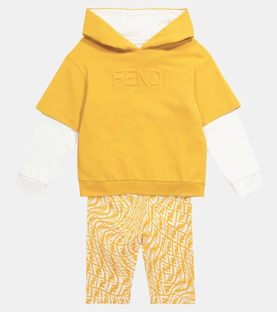 Shop Fendi Logo Cotton Hoodie In Yellow